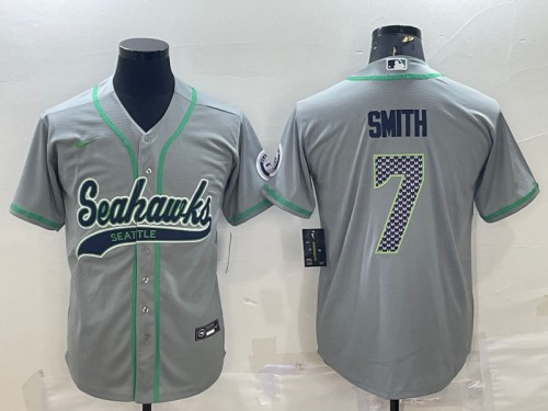 Men's Seattle Seahawks #7 Geno Smith Gray With Patch Cool Base Stitched Baseball Jersey